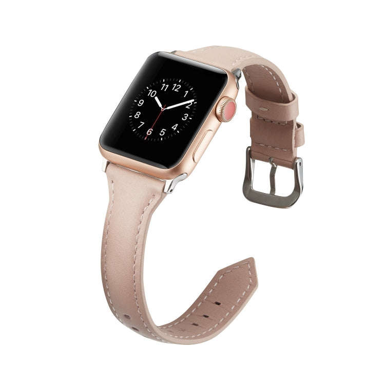 For Apple Watch 5/4 44mm & 3/2/1 42mm Thin Leather Watch Band(Pink)
