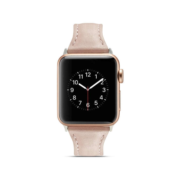 For Apple Watch 5/4 44mm & 3/2/1 42mm Thin Leather Watch Band(Pink)