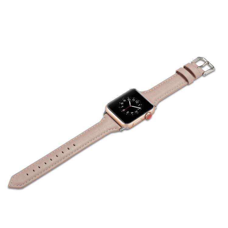 For Apple Watch 5/4 44mm & 3/2/1 42mm Thin Leather Watch Band(Pink)