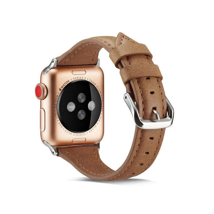 For Apple Watch 5/4 44mm & 3/2/1 42mm Thin Leather Watch Band(Brown)
