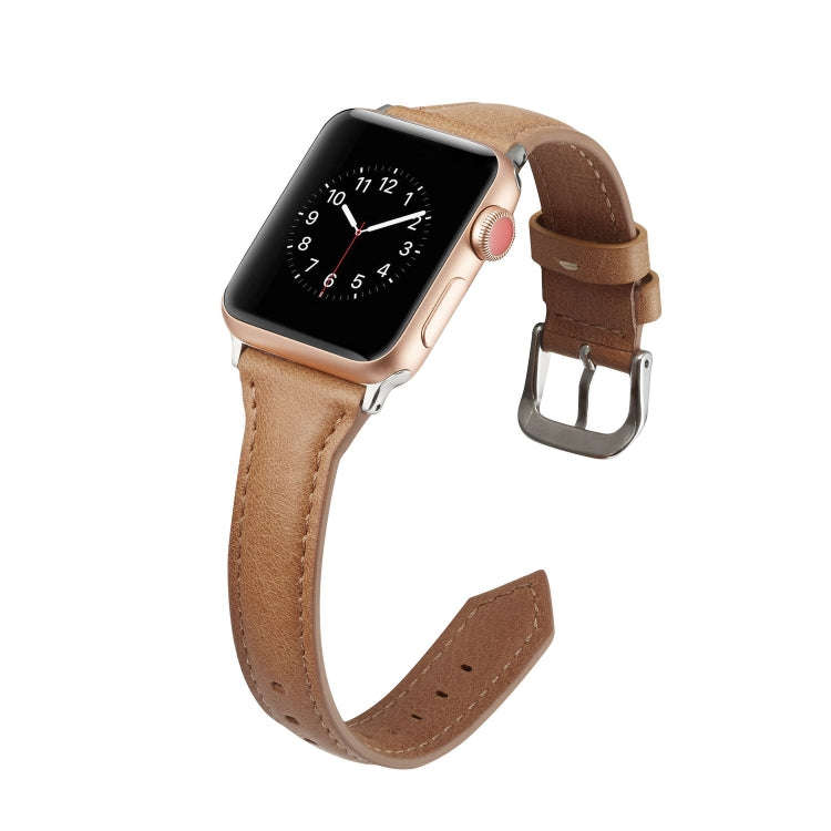 For Apple Watch 5/4 44mm & 3/2/1 42mm Thin Leather Watch Band(Brown)
