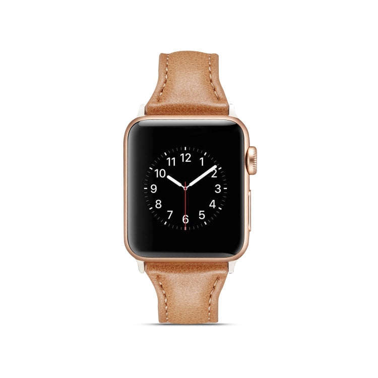 For Apple Watch 5/4 44mm & 3/2/1 42mm Thin Leather Watch Band(Brown)