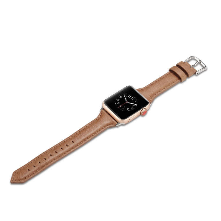 For Apple Watch 5/4 44mm & 3/2/1 42mm Thin Leather Watch Band(Brown)