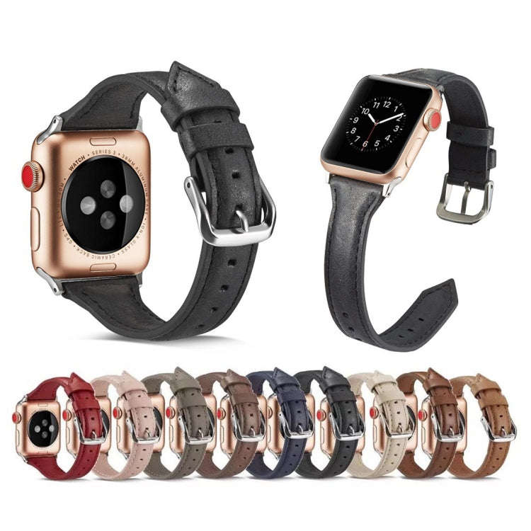 For Apple Watch 5/4 44mm & 3/2/1 42mm Thin Leather Watch Band(Brown)