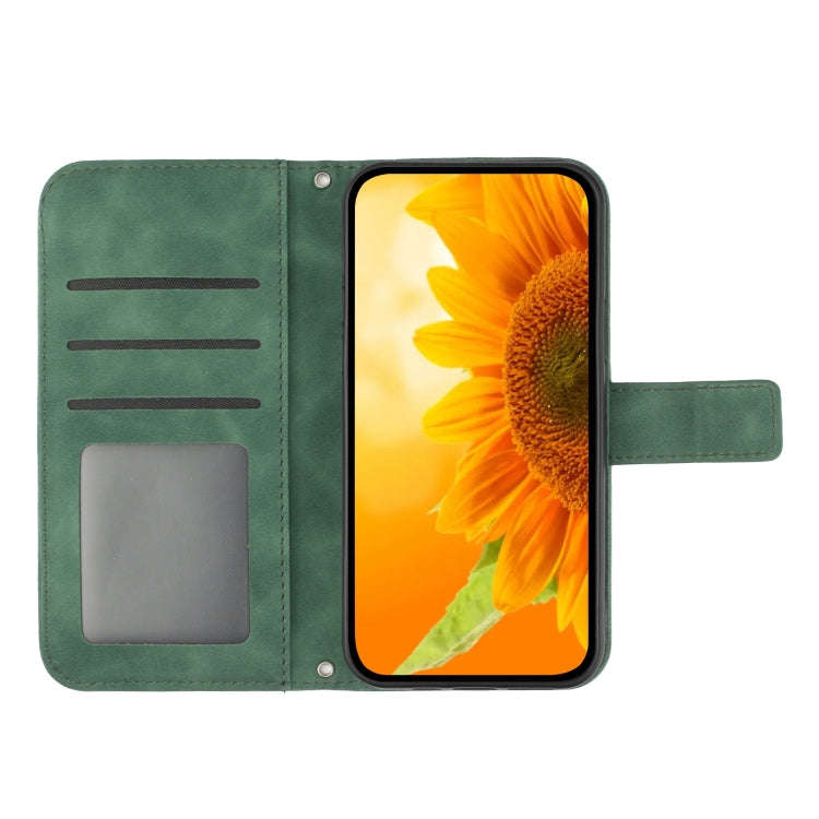 For Huawei P30 Lite Skin Feel Sun Flower Pattern Flip Leather Phone Case with Lanyard(Green)