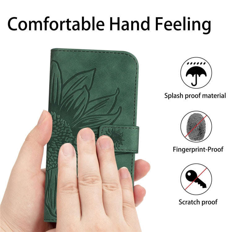 For Huawei P30 Lite Skin Feel Sun Flower Pattern Flip Leather Phone Case with Lanyard(Green)