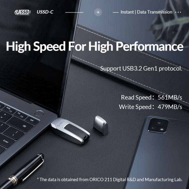 ORICO USB Solid State Flash Drive, Read: 520MB/s, Write: 450MB/s, Memory:1TB, Port:Type-C(Silver)