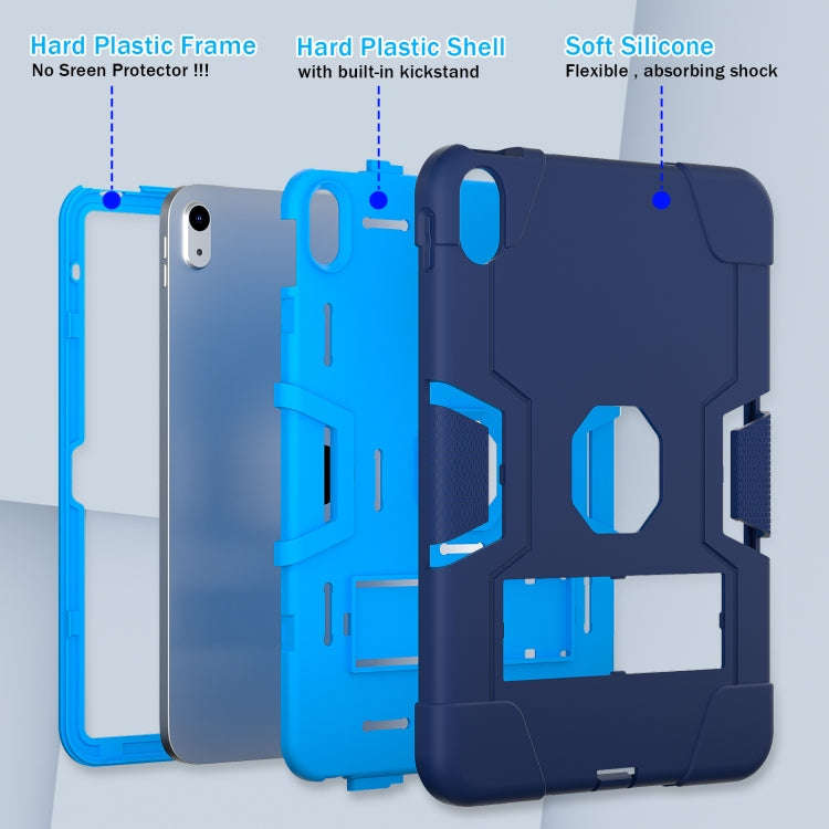 For iPad 2025 / 2022 Contrast Color Silicone + PC Tablet Case with Holder(Navy Blue)