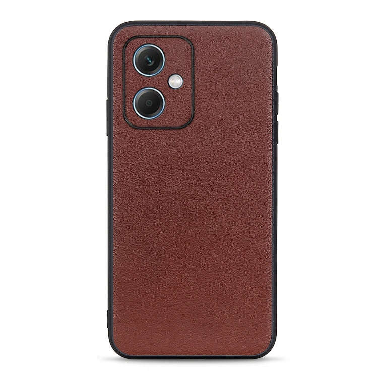 For Xiaomi Redmi Note 12 China Sheep Texture Genuine Leather Shockproof Phone Case(Brown)