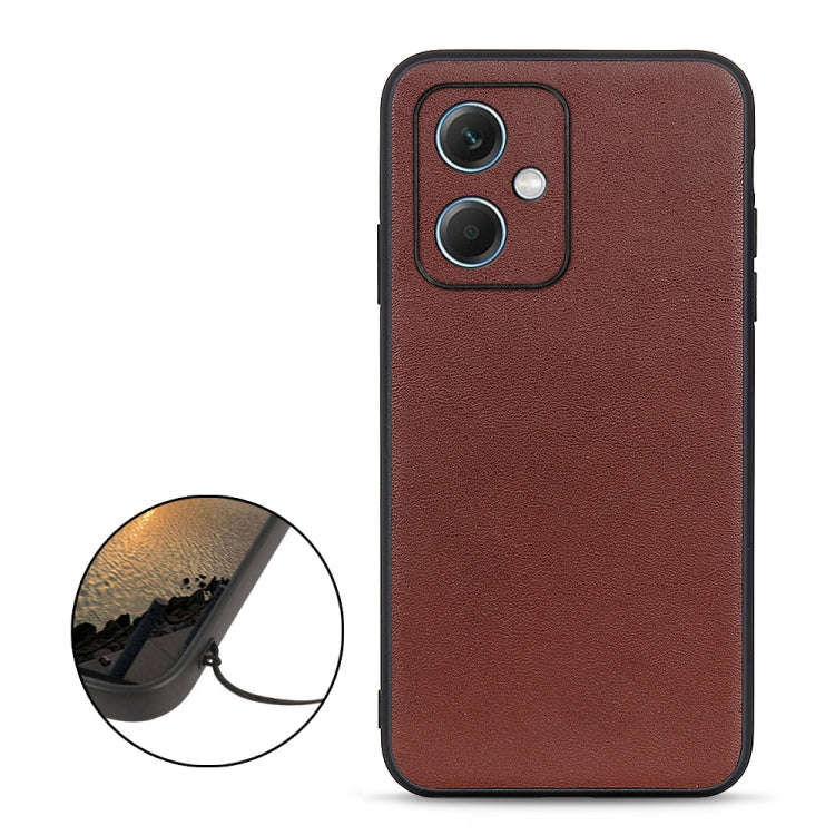 For Xiaomi Redmi Note 12 China Sheep Texture Genuine Leather Shockproof Phone Case(Brown)