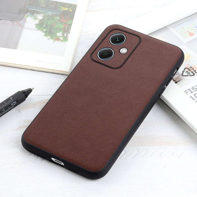 For Xiaomi Redmi Note 12 China Sheep Texture Genuine Leather Shockproof Phone Case(Brown)