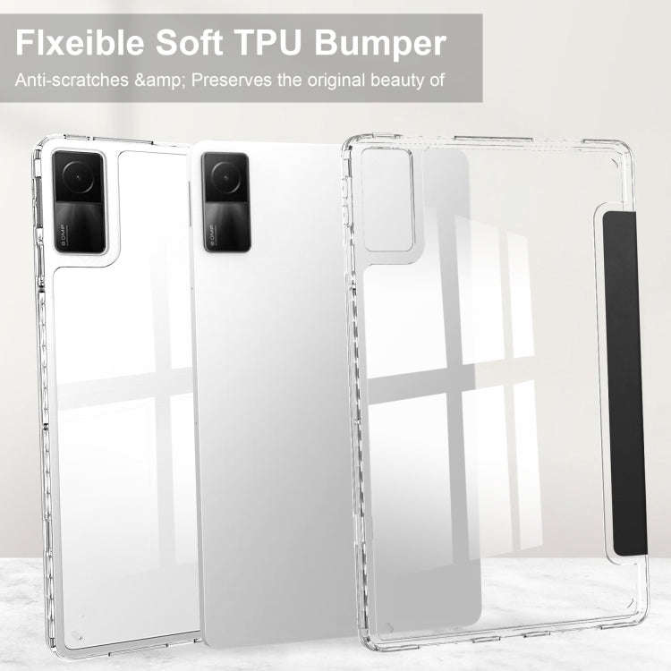For Xiaomi Redmi Pad 10.6 3-Fold Clear Back Cover Leather Smart Tablet Case(Black)