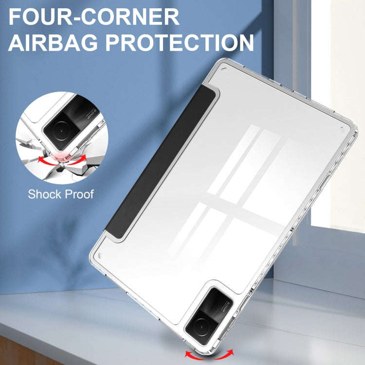 For Xiaomi Redmi Pad 10.6 3-Fold Clear Back Cover Leather Smart Tablet Case(Black)