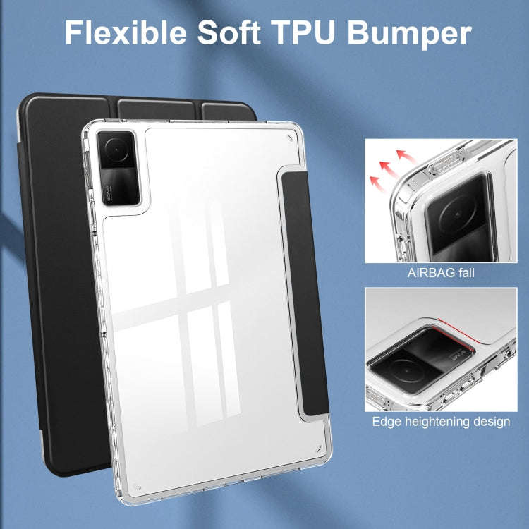 For Xiaomi Redmi Pad 10.6 3-Fold Clear Back Cover Leather Smart Tablet Case(Black)