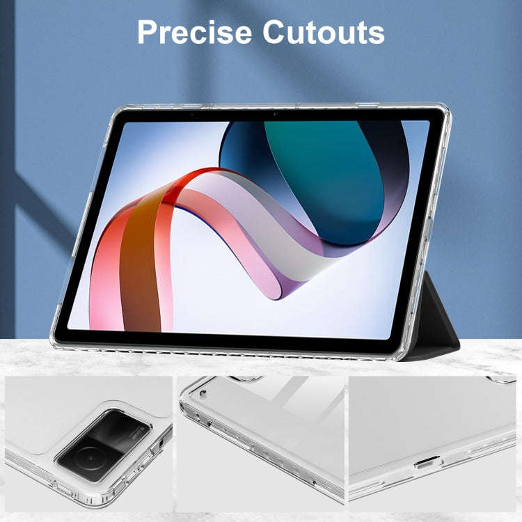 For Xiaomi Redmi Pad 10.6 3-Fold Clear Back Cover Leather Smart Tablet Case(Black)