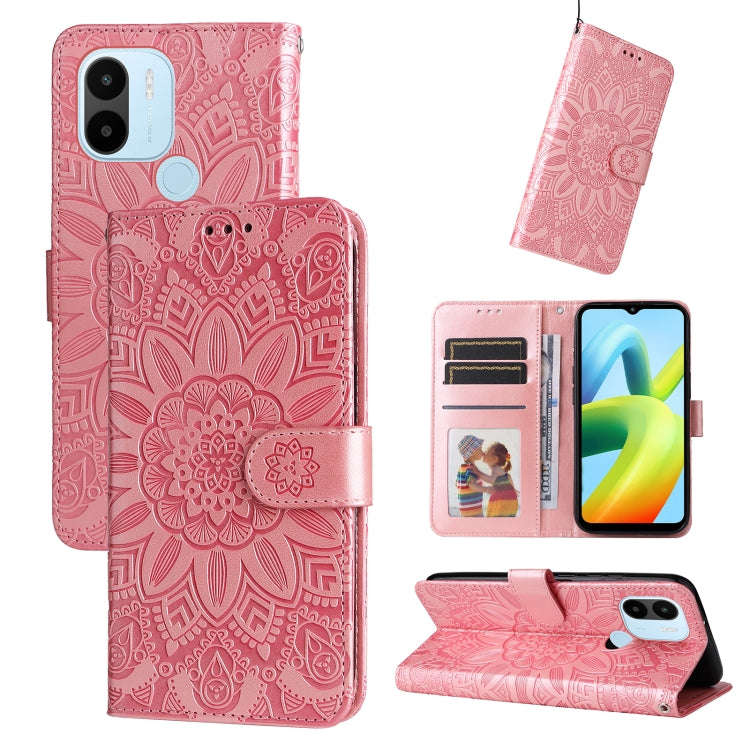 For Xiaomi Redmi A1+ Embossed Sunflower Leather Phone Case(Pink)