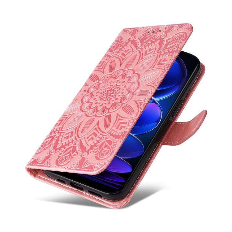 For Xiaomi Redmi Note 12 China Embossed Sunflower Leather Phone Case(Pink)