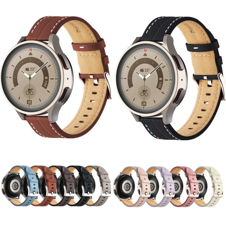 For Coros Pace 2/Coros Apex 42mm Universal Grooved Genuine Leather Watch Band(Beige White)