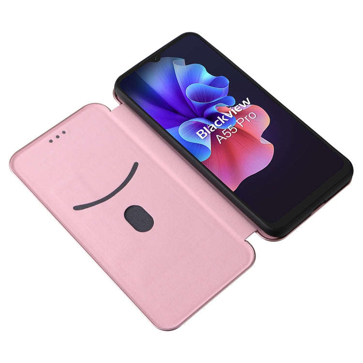 For Blackview A55 Pro Carbon Fiber Texture Horizontal Flip PU Phone Case(Pink)