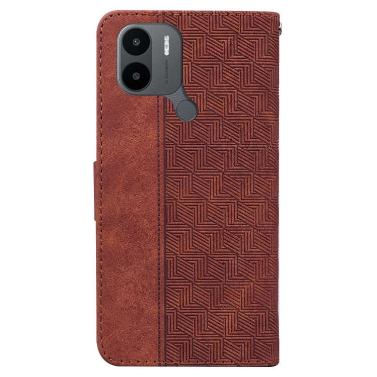 For Xiaomi Redmi A1+ Geometric Embossed Flip Leather Phone Case(Brown)