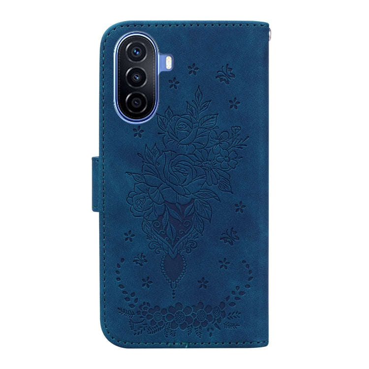 For Huawei nova Y70 Plus Butterfly Rose Embossed Leather Phone Case(Blue)