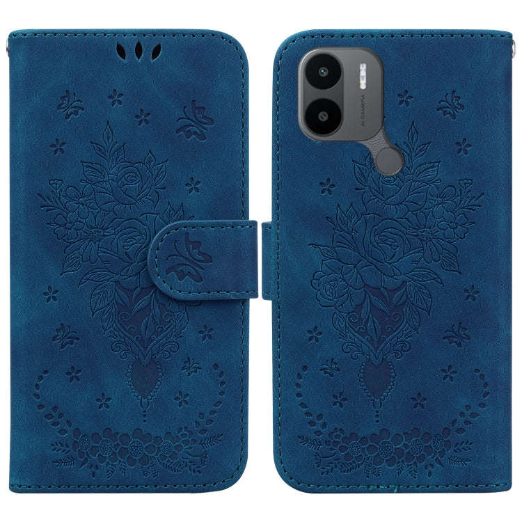 For Xiaomi Redmi A1+ Butterfly Rose Embossed Leather Phone Case(Blue)