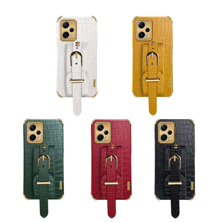 For Xiaomi Redmi Note 12 Pro+ China Electroplated TPU Crocodile Pattern Leather Case with Wrist S...
