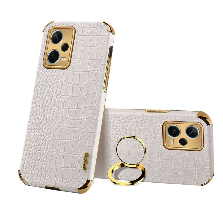 For Xiaomi Redmi Note 12 Pro+ China 6D Electroplating Crocodile Texture Phone Case With Holder(Wh...