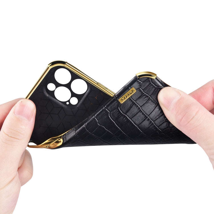 For Xiaomi Redmi Note 12 Pro+ China 6D Electroplating Crocodile Texture Phone Case With Holder(Wh...