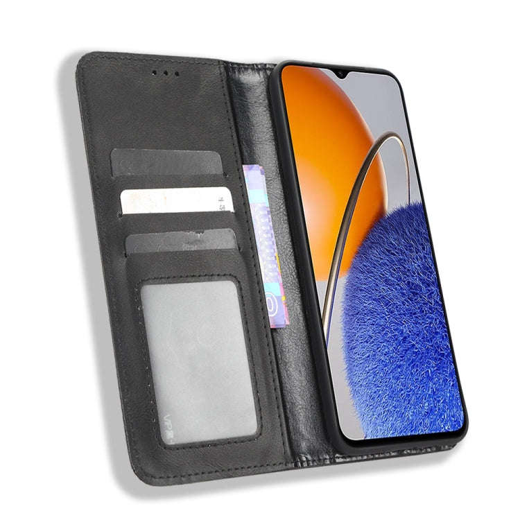 For Huawei nova Y61 Magnetic Buckle Retro Texture Leather Phone Case(Black)