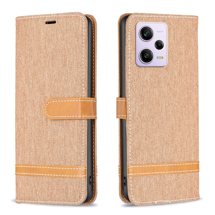 For Xiaomi Redmi Note 12 Pro Global Color Block Denim Texture Leather Phone Case(Brown)
