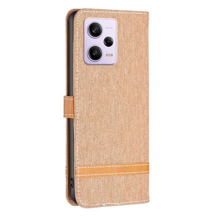 For Xiaomi Redmi Note 12 Pro Global Color Block Denim Texture Leather Phone Case(Brown)