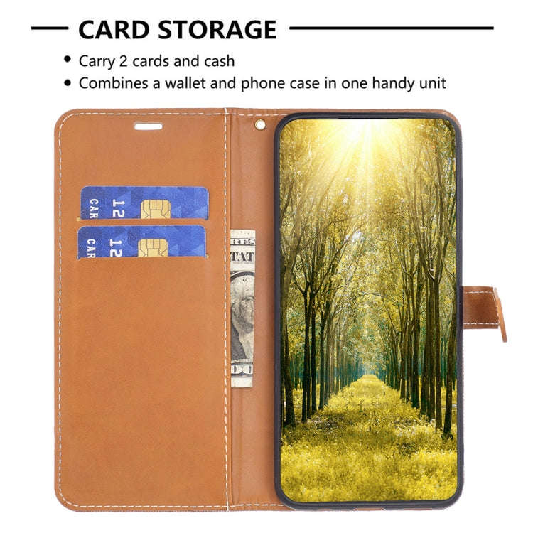 For Xiaomi Redmi Note 12 Pro Global Color Block Denim Texture Leather Phone Case(Brown)