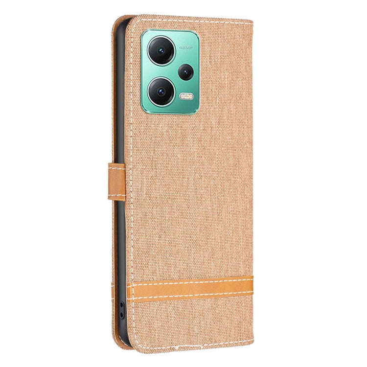 For Xiaomi Redmi Note 12 Global Color Block Denim Texture Leather Phone Case(Brown)