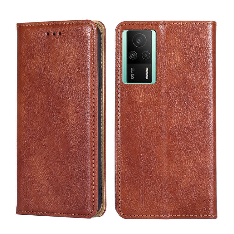 For Xiaomi Redmi K60E Gloss Oil Solid Color Magnetic Leather Phone Case(Brown)