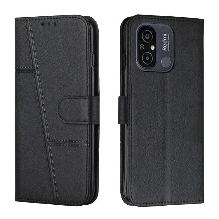 For Xiaomi Redmi 11A 4G Stitching Calf Texture Buckle Leather Phone Case(Black)