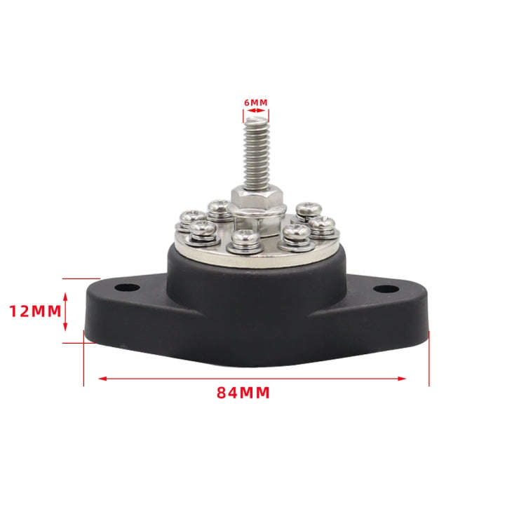 1/4 inch M6 RV Yacht 8-way Terminal Stud with 2 M5x20 Screws(Black)