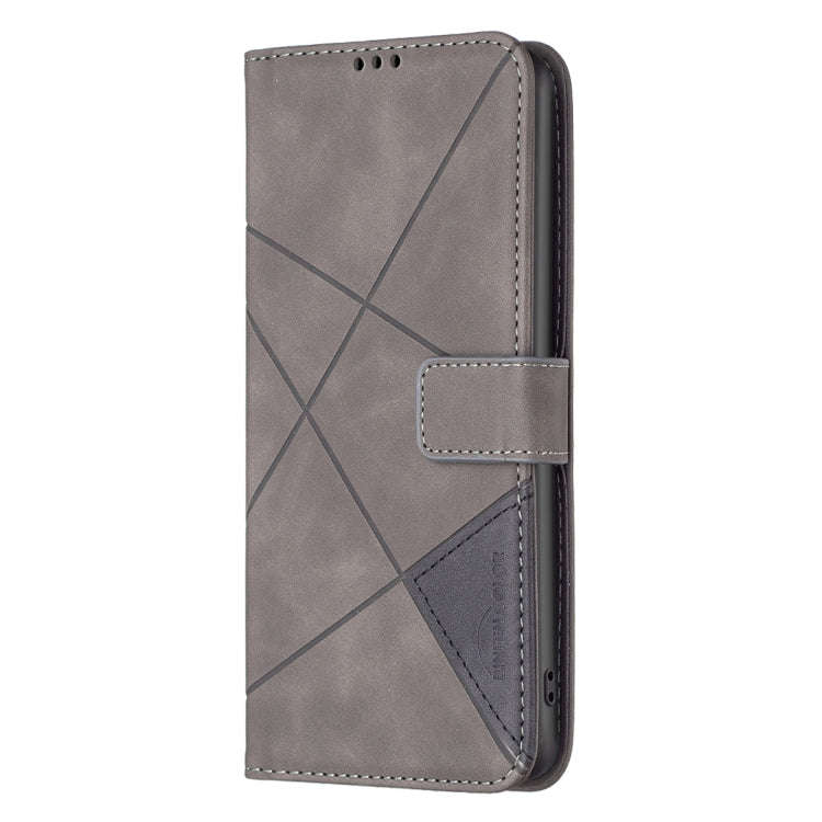 For Xiaomi Redmi Note 13 Magnetic Buckle Rhombus Texture Leather Phone Case(Grey)