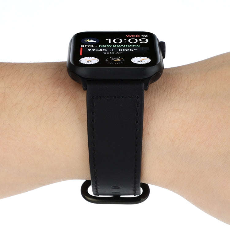 For Apple Watch Series 7 45mm / 6 & SE & 5 & 4 44mm / 3 & 2 & 1 42mm Solid Color Genuine Leather ...