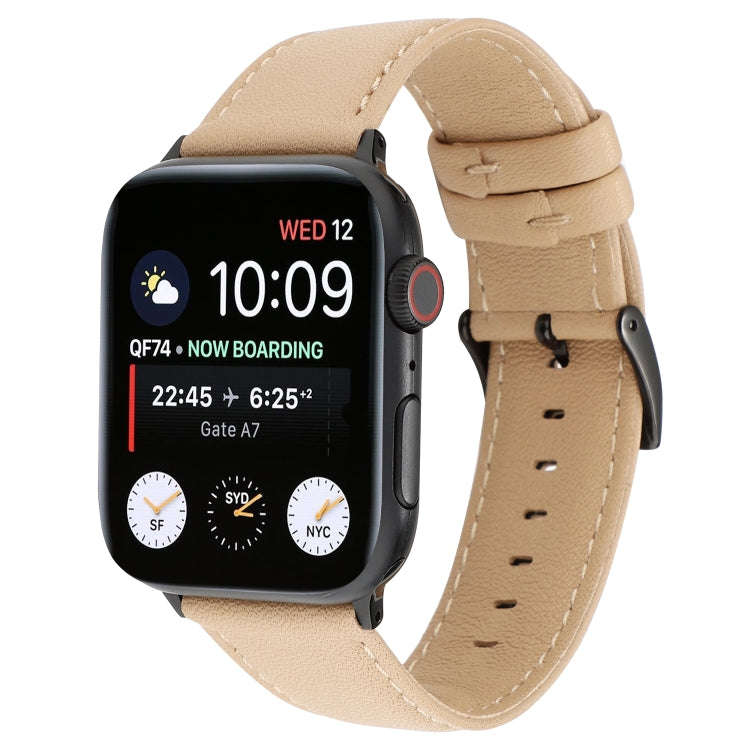 For Apple Watch Series 7 45mm / 6 & SE & 5 & 4 44mm / 3 & 2 & 1 42mm Cowhide Texture Leather Watc...