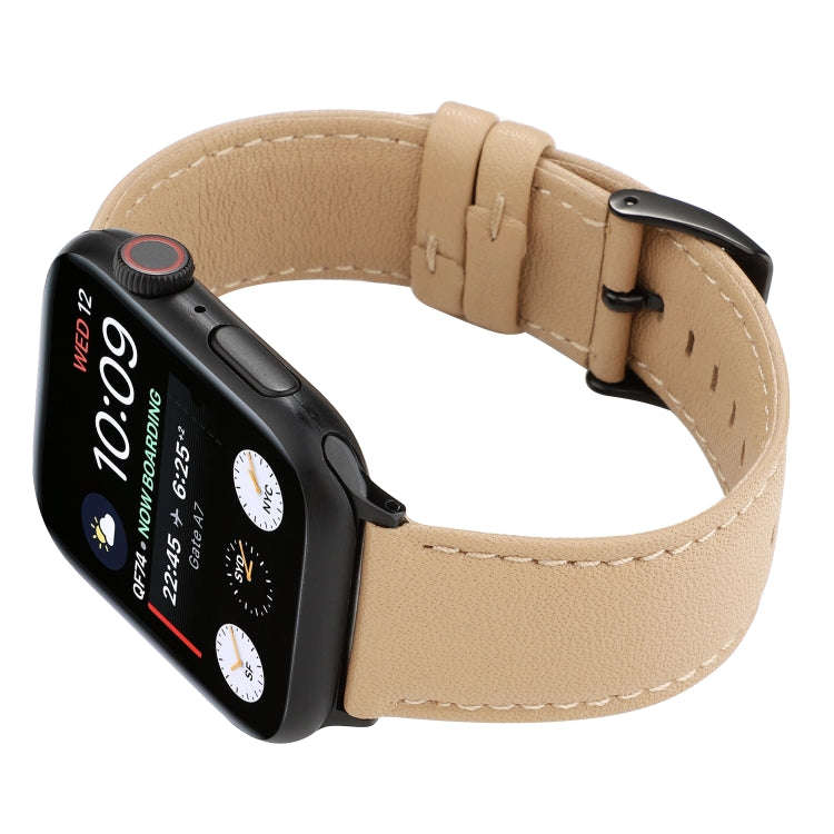 For Apple Watch Series 7 45mm / 6 & SE & 5 & 4 44mm / 3 & 2 & 1 42mm Cowhide Texture Leather Watc...
