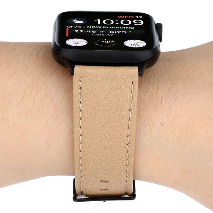 For Apple Watch Series 7 45mm / 6 & SE & 5 & 4 44mm / 3 & 2 & 1 42mm Cowhide Texture Leather Watc...