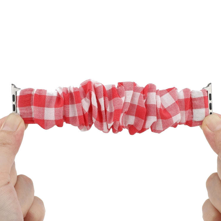 For Apple Watch Series 7 45mm / 6 & SE & 5 & 4 44mm / 3 & 2 & 1 42mm Plaid Pattern Cloth + Stainl...