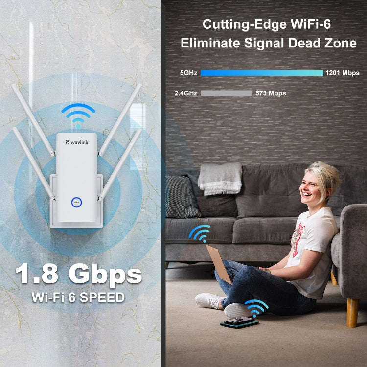 Wavlink AERIAL D4X AX1800Mbps Dual Frequency WiFi Signal Amplifier WiFi6 Extender(UK Plug)