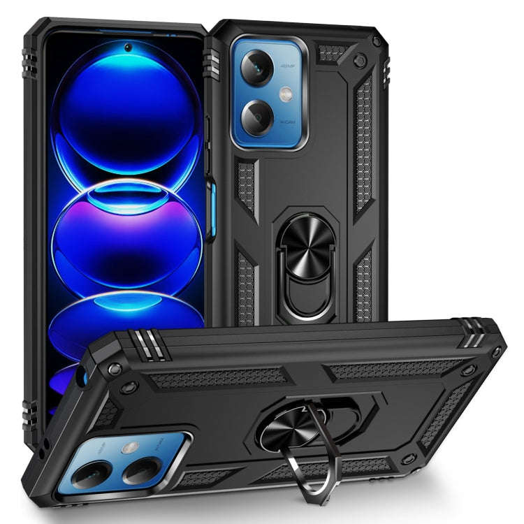 For Xiaomi Redmi Note 12 5G Global Shockproof TPU + PC Phone Case with Holder(Black)