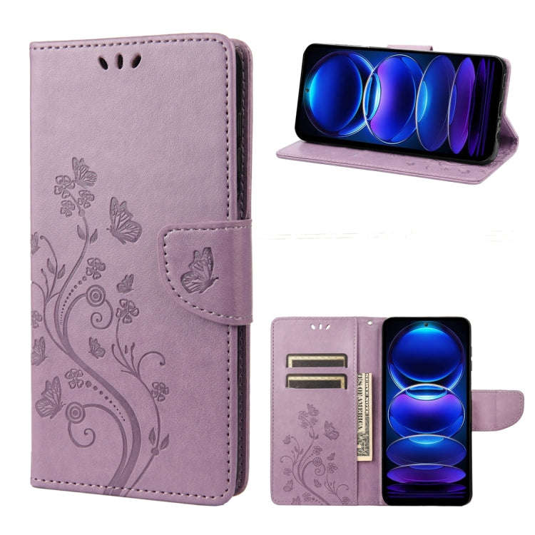 For Xiaomi Redmi Note 12 5G Global / Poco X5 5G Butterfly Flower Pattern Leather Phone Case(Light...