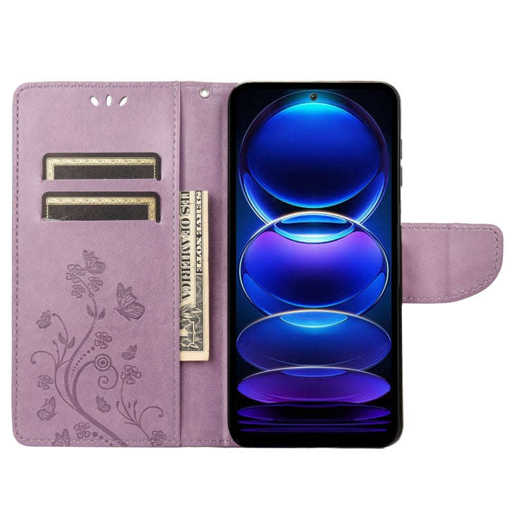 For Xiaomi Redmi Note 12 5G Global / Poco X5 5G Butterfly Flower Pattern Leather Phone Case(Light...