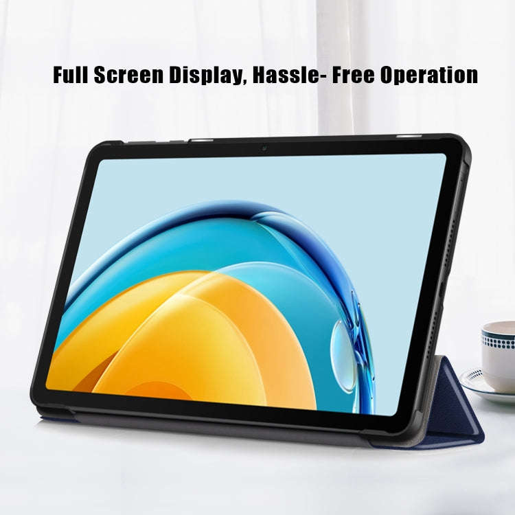 For Huawei Matepad SE 10.4 2022 Custer Pure Color 3-Fold Holder Leather Tablet Case(Dark Blue)