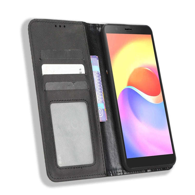 For ZTE Blade A32 Magnetic Buckle Retro Texture Leather Phone Case(Black)