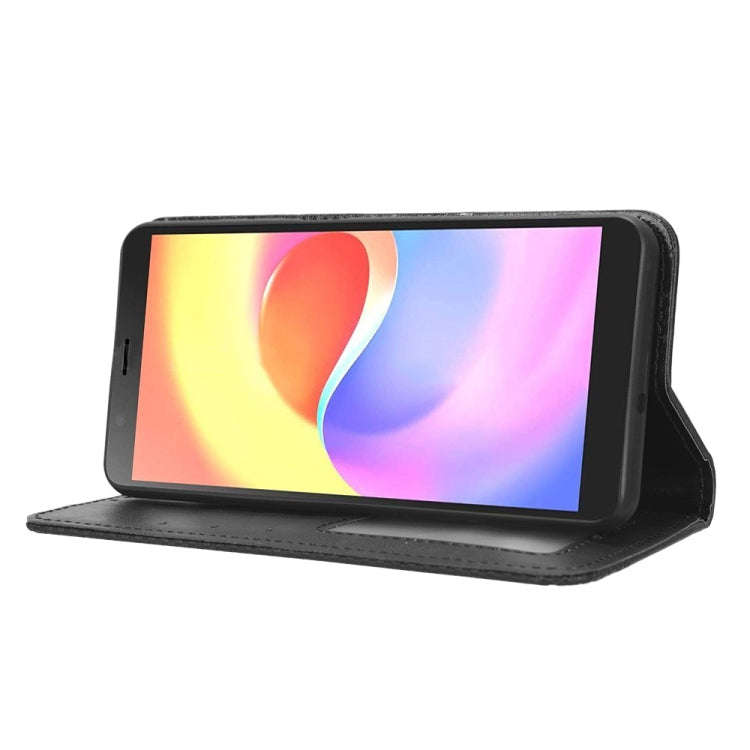 For ZTE Blade A32 Magnetic Buckle Retro Texture Leather Phone Case(Black)
